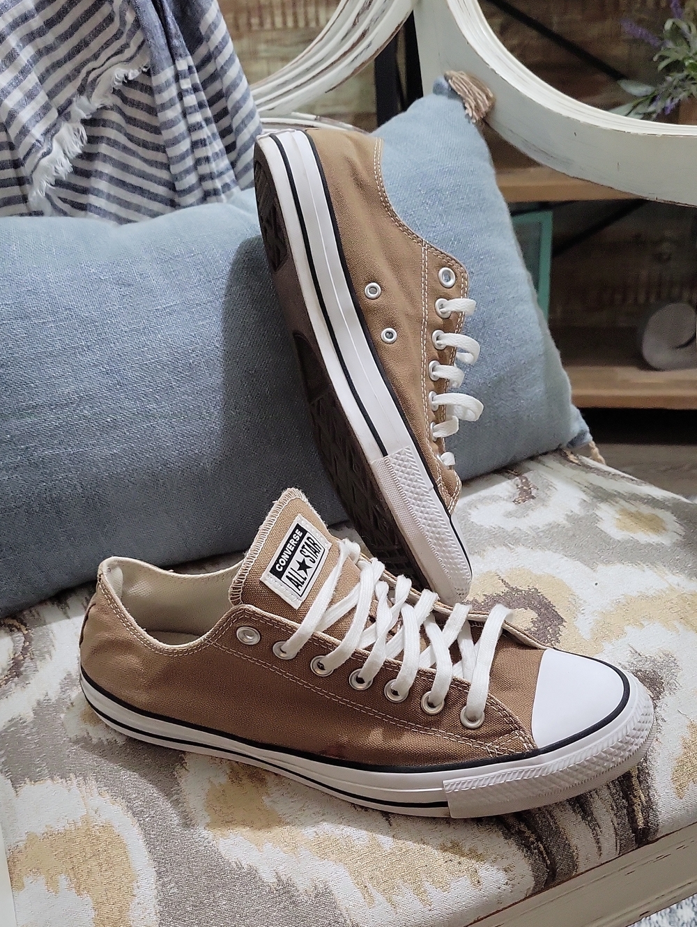 Converse Low Top Sneakers in Tan with White Accents